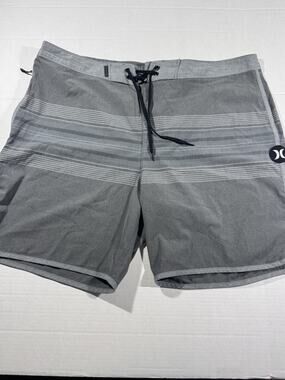 Hurley Men's Gray Striped Board Shorts Bottom Size 38 Drawstring